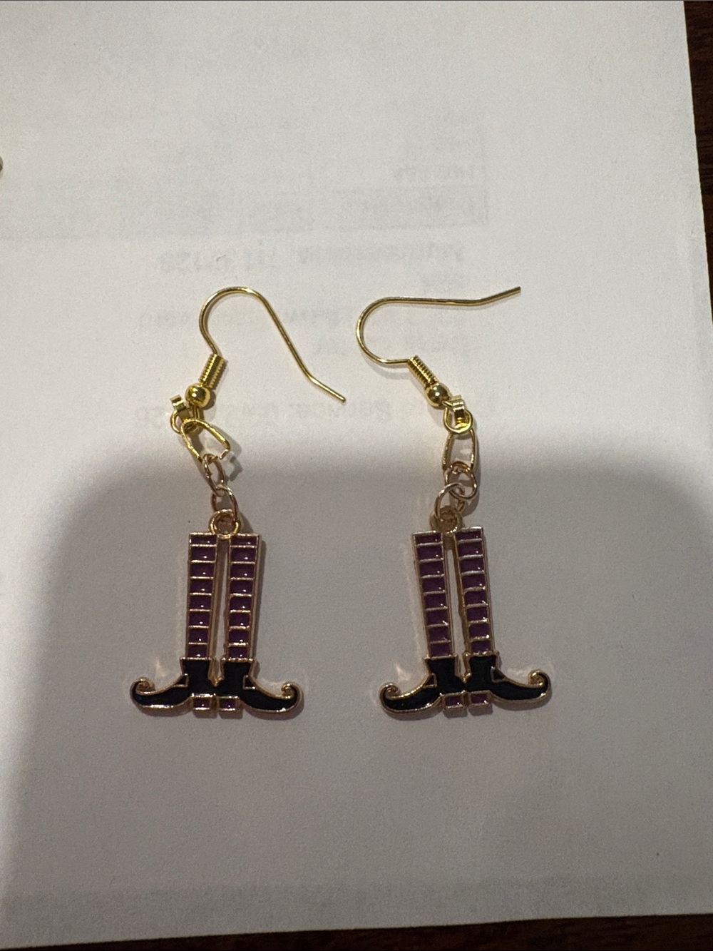 Gold-Tone Purple Witch’s Boots Drop Earrings - Women Accessories